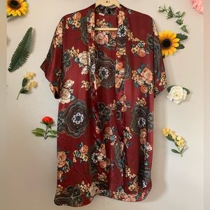 Vintage Floral Multi-Print Silk Robe